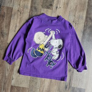 Vintage Peanuts Gang Label Purple Long Sleeve High Five Graphic Shirt Size 6T